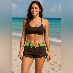 Woman’s Roxy Brown and Print Swim Shorts Size 3